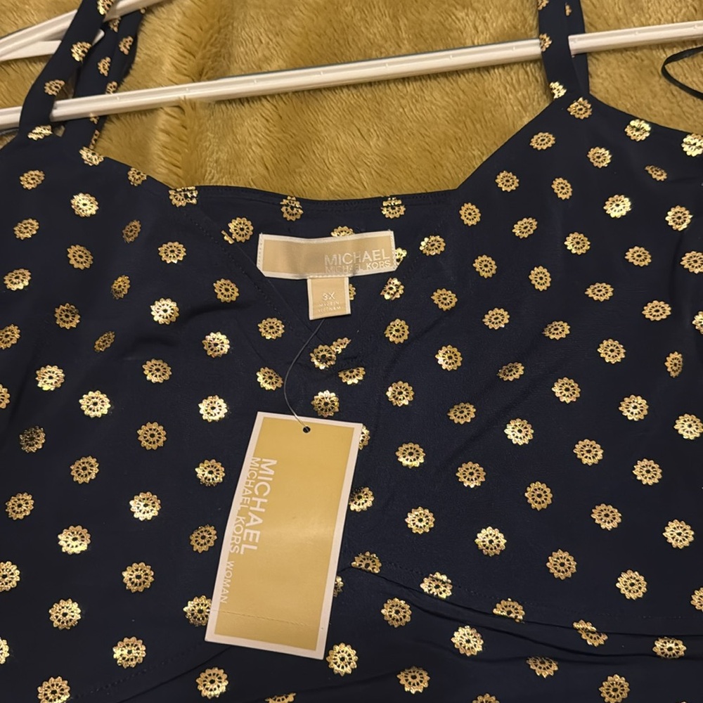 NWT Michael Michael Kors True Navy And Gold Beautiful Maxi Dress Size 3X - Picture 2 of 12